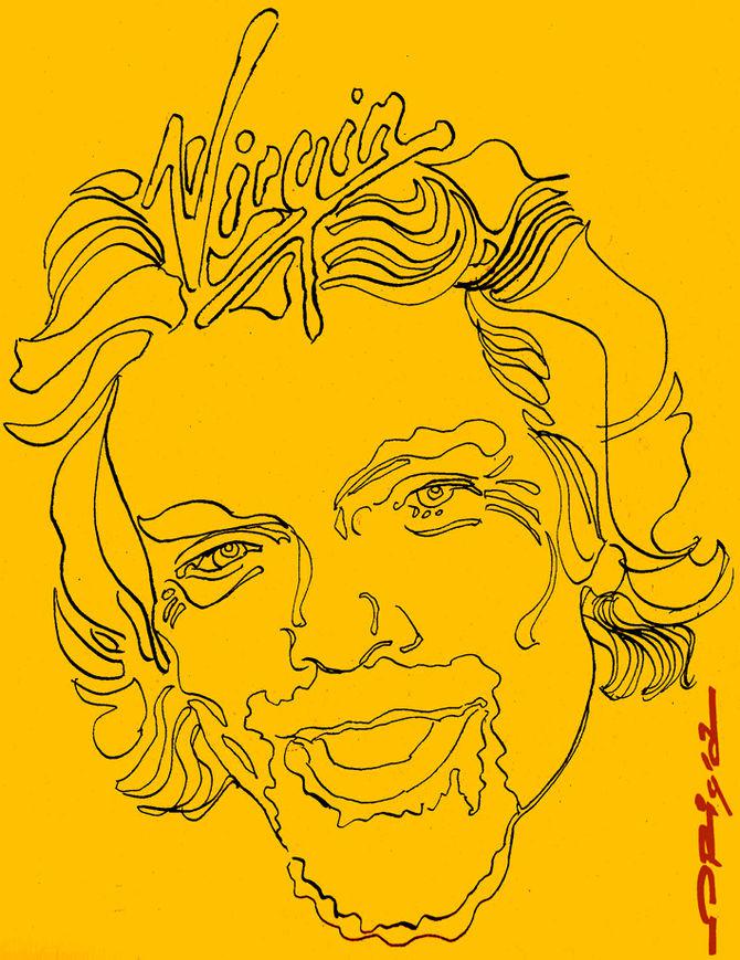 English: Richard Branson, Virgin Icona, portrait by italian artist Graziano Origa, pen&ink+pantone, 2008 (Photo credit: Wikipedia