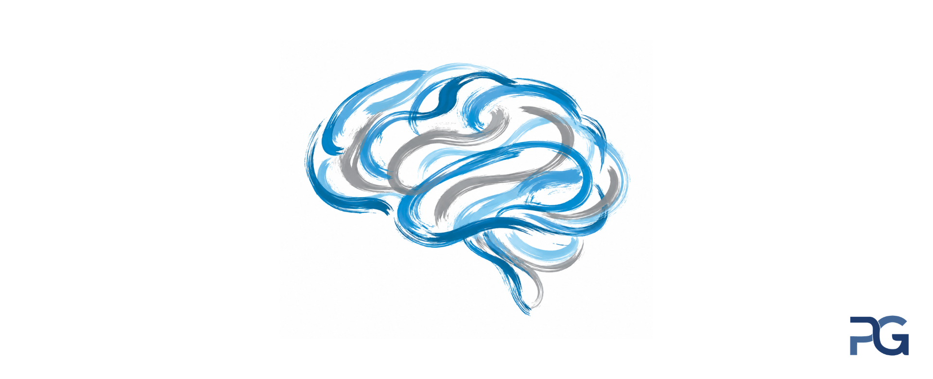 Concept image of human brain made of blue and gray paint brushes
